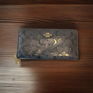Coach Signature Debossed Patent Leather Wallet #C1781-F54805 Navy Blue